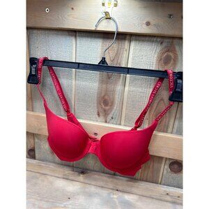Victorias Secret Red Push-Up Bra 32B logo straps